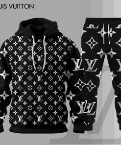 For the girls who love bold monochrome luxury, black white LV monogram hoodie set – statement streetwear tracksuit | minimalist glam outfit