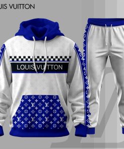 For the girls who love sporty luxury style, white blue LV hoodie set – bold designer-inspired athleisure tracksuit | chic statement streetwear outfit