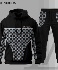 For the girls who love bold geometric luxury, LV black hoodie set – checker monogram statement tracksuit | streetwear women aesthetic