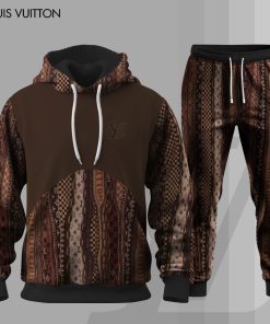 For the girls who love vintage boho luxury, brown LV patchwork hoodie set – designer-inspired retro streetwear tracksuit | earthy chic statement outfit