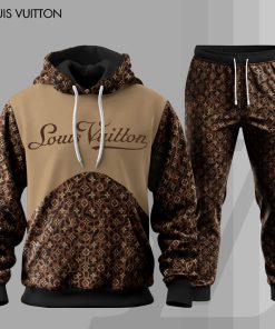 For the girls who love warm luxury neutrals, brown LV monogram hoodie set – mocha designer-inspired streetwear tracksuit | elegant cozy fashion outfit