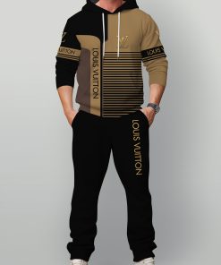 For the men who love bold luxury streetwear, black gold LV hoodie tracksuit set – designer-inspired premium casual outfit | modern statement fashion