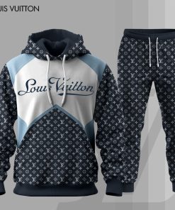 For the girls who love refined sporty luxury, navy blue LV monogram hoodie set – elegant designer-inspired athleisure tracksuit | chic modern streetwear outfit