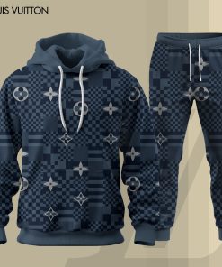 For the girls who love modern geometric luxury, LV navy checker hoodie set – monogram statement tracksuit | streetwear women aesthetic