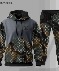 For the girls who love edgy luxe camouflage, LV camo monogram hoodie set – bold designer-inspired streetwear tracksuit | urban statement fashion outfit